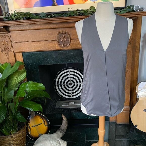 T Alexander Wang Charcoal Drapey Pleated Silk Sleeveless Blouse - Picture 7 of 11